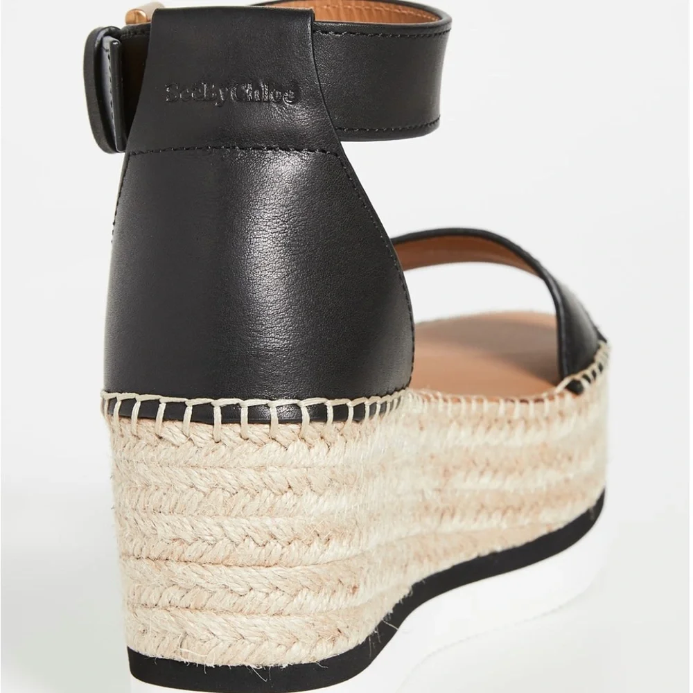 See By Chloe Black Leather Espadrille Platform Sandals